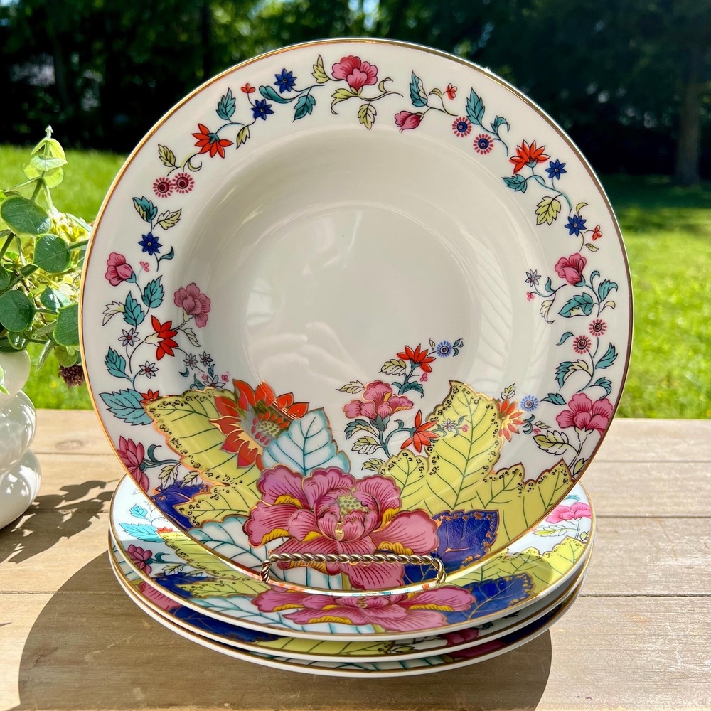 Design Guild Tobacco Leaf|Floral Pattern w/ Gold Trim 5087 | Set of 4